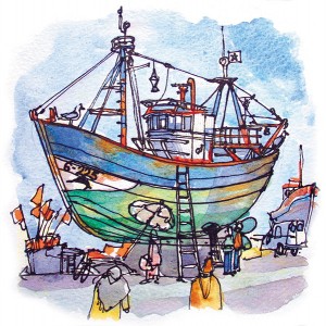 croquis aquarelle Pascal Pariselle port d'Essaouira Maroc