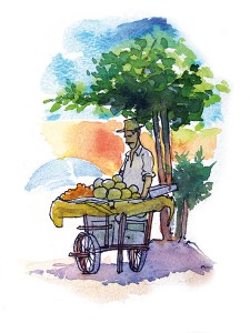 croquis aquarelle Pascal Pariselle souks Marrakech Maroc