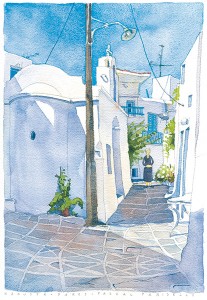 croquis aquarelle Pascal Pariselle Naoussa Grèce