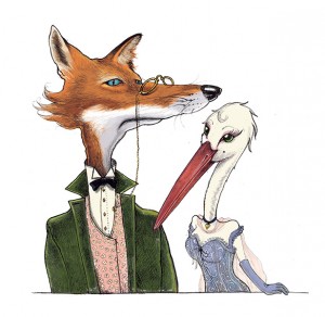 Illustration le renard et la cigogne restaurant les Tables de la Fontaines ESAT Clermont Capelas Fontenilles Haute-Garonne Toulouse